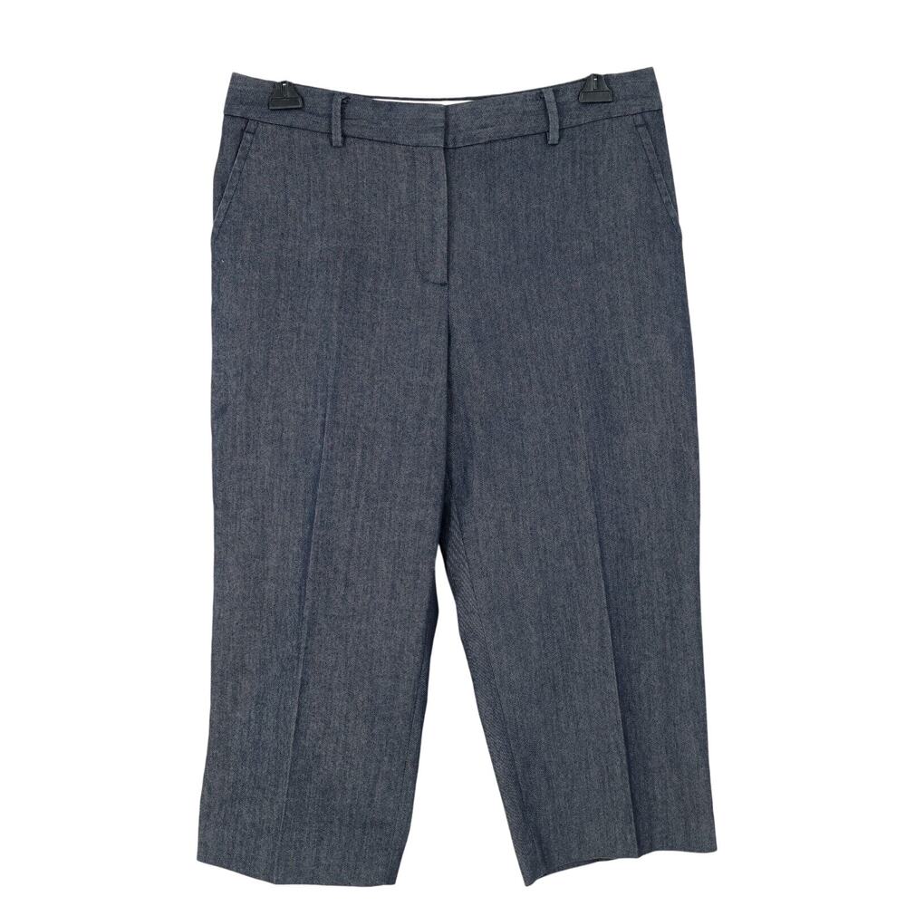 Talbots Dress Pants Petites 12P Blue Woven Cotton Stretch Ankle Crop Tapered Leg